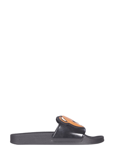 Shop Moschino Slide Teddy Bear Sandals In Black