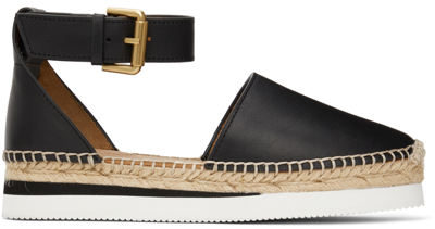 Shop See By Chloé Black Leather Glyn Espadrilles In 999 Black
