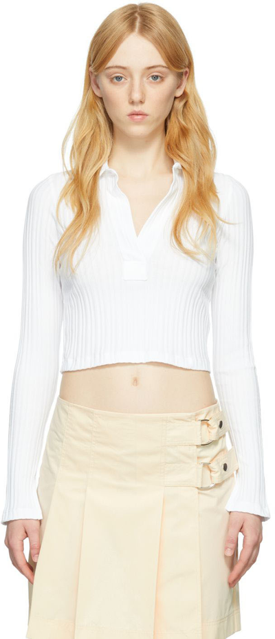 Shop Helmut Lang White Cotton Long Sleeve Polo In White - 100