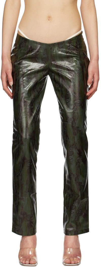 Miaou Rex Snake Print Faux Leather Trousers In Forest Python