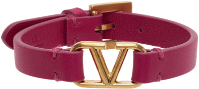 Shop Valentino Pink Leather Vlogo Bracelet In Mf5 Blossom