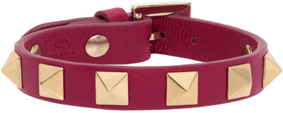 Shop Valentino Pink Leather Rockstud Bracelet In Mf5 Blossom