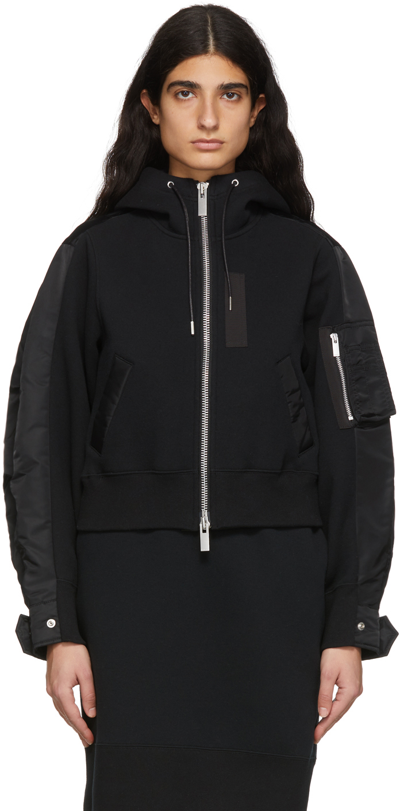 Sacai Sponge Sweat Blouson-sleeve Zip Jacket In Black | ModeSens