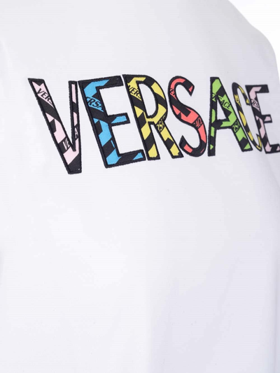 Shop Versace Logo Printed Crewneck T-shirt In White