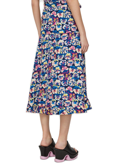 Shop Paco Rabanne Floral Printed Ruffle Hem Midi Skirt In Blu