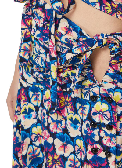 Shop Paco Rabanne Floral Printed Ruffle Hem Midi Skirt In Blu