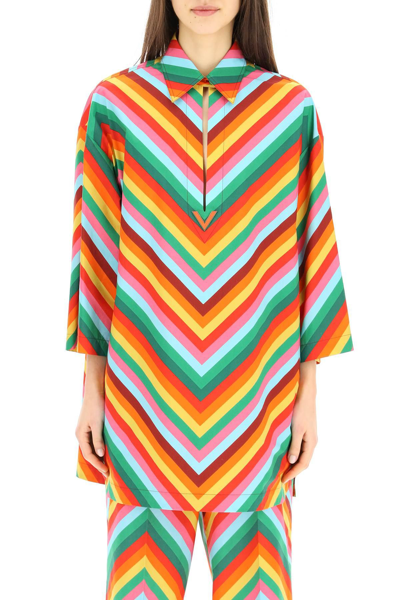 Shop Valentino Rainbow Striped Shirt In Multicolor