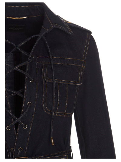 Shop Saint Laurent Belted Denim Jacket