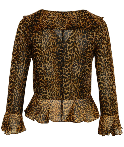 Shop Saint Laurent Leopard Printed V-neck Blouse