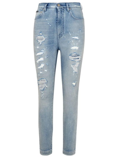 Shop Dolce & Gabbana Distressed Skinny Cut Jeans In Azzurro