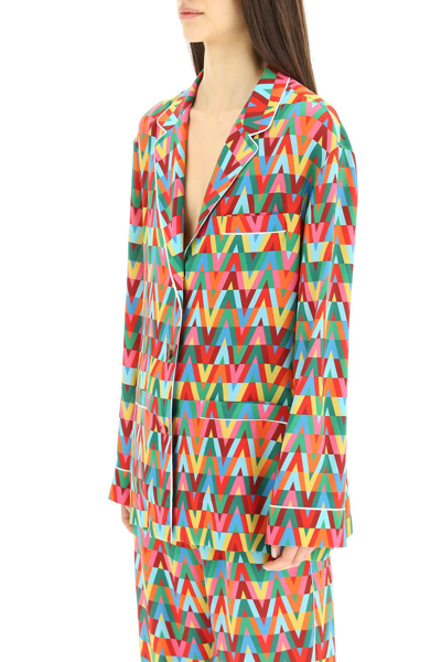 Shop Valentino Optical V Printed Pajama Shirt In Multicolor