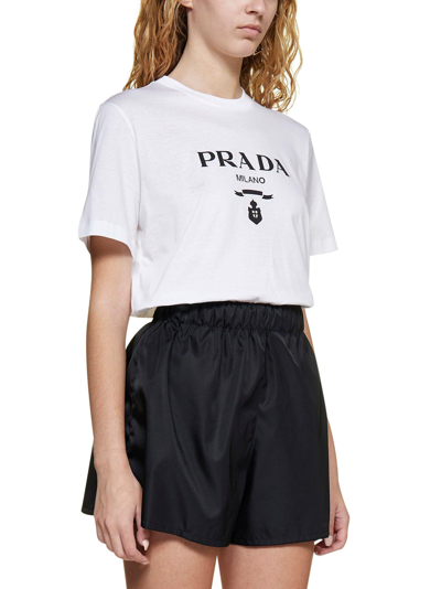 Shop Prada Logo Printed Crewneck T-shirt In Bianco