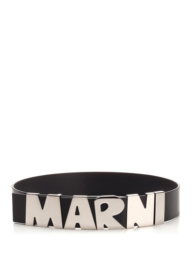 Shop Marni Logo Plaque Buckle Belt In Nero