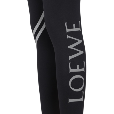 Shop Loewe Logo Detail Striped Leggings In Black