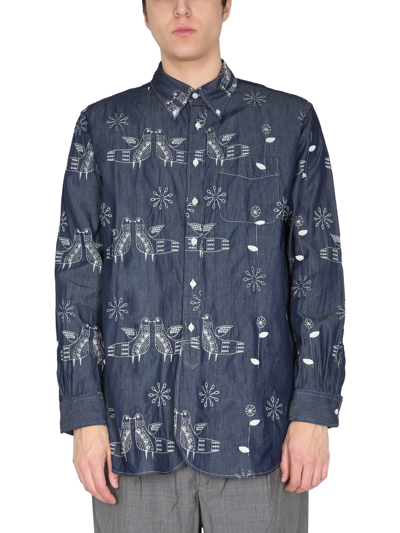 Shop Engineered Garments Bird Embroidery Shirt In Blu