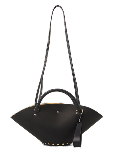 Shop Jil Sander Sombrero Rivet Logo Stamped Tote Bag In Black