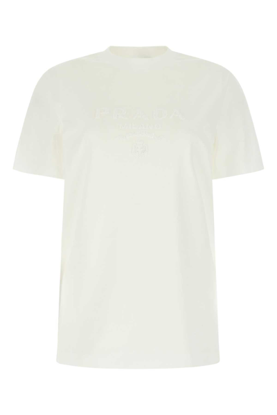 Shop Prada Logo Embroidered Crewneck T-shirt