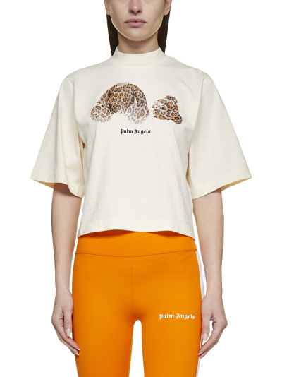 Shop Palm Angels T-shirt In Off White Brown