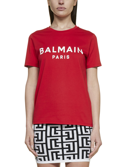 Shop Balmain T-shirt In Rouge Blanc