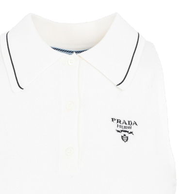 Shop Prada Logo Intarsia Pleated Midi Dress In White
