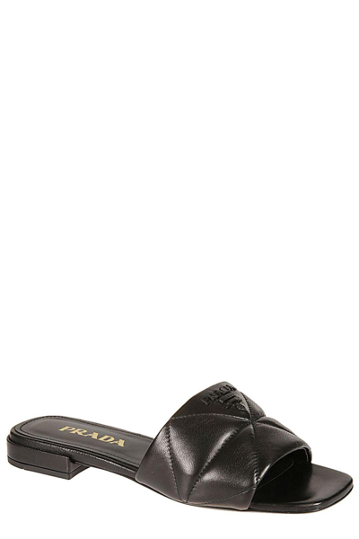 Shop Prada Quilted Slip On Sandals In Nero