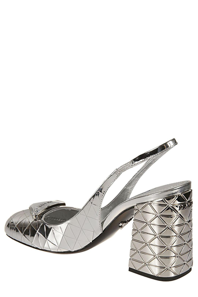 Shop Prada Metallic Slingback Pumps In Argento