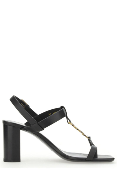 Shop Saint Laurent Cassandra Monogram Sandals In Nero