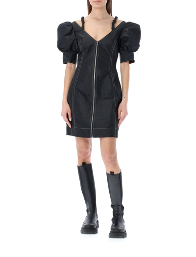 Shop Ganni Open V-neck Mini Dress In Black