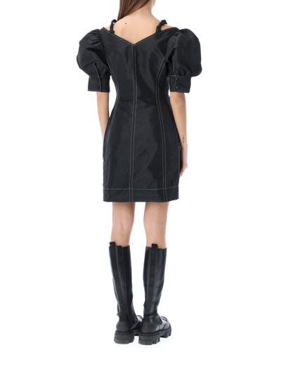 Shop Ganni Open V-neck Mini Dress In Black