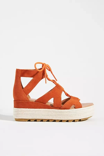 Shop Sorel Cameron Flatform Lace-up Wedge Sandals In Orange