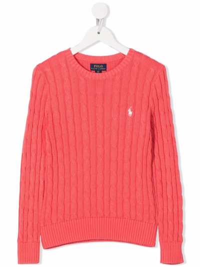 Shop Ralph Lauren Polo Pony Cable-knit Jumper In Red