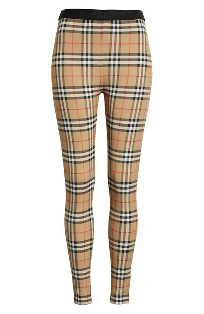 Shop Burberry Belvoir Vintage Check Jersey Leggings In Archive Beige Ip Chk