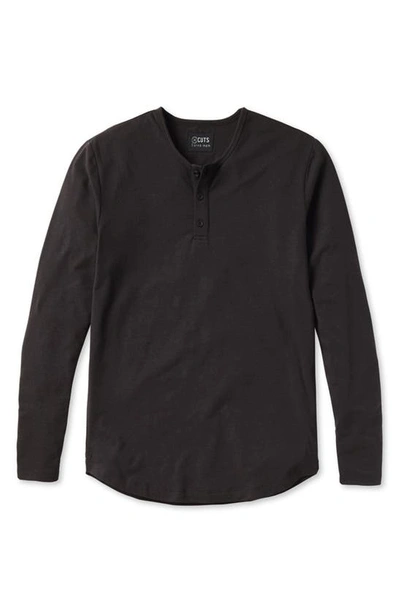 Shop Cuts Ao Curved Hem Long Sleeve Henley In Black