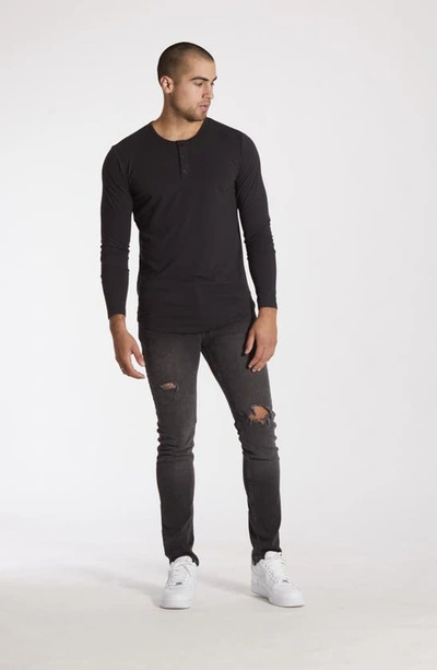 Shop Cuts Ao Curved Hem Long Sleeve Henley In Black