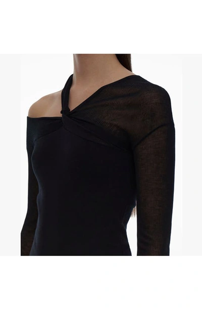 Shop Helmut Lang One Shoulder Long Sleeve Knit Top In Black