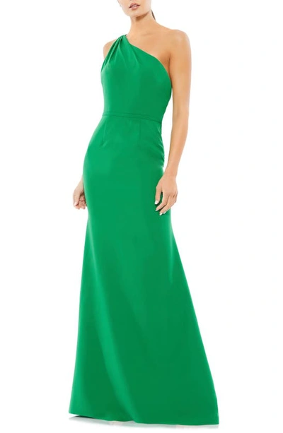 Shop Ieena For Mac Duggal One-shoulder Jersey Mermaid Gown In Emerald