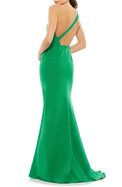 Shop Ieena For Mac Duggal One-shoulder Jersey Mermaid Gown In Emerald