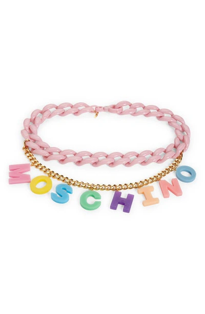 Shop Moschino Logo Chain Belt In Fantasy Print Pink
