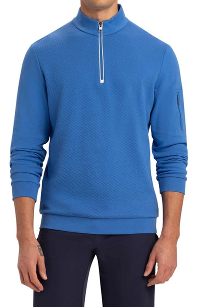 Shop Bugatchi Quarter Zip Cotton Sweatshirt In Classic Blue