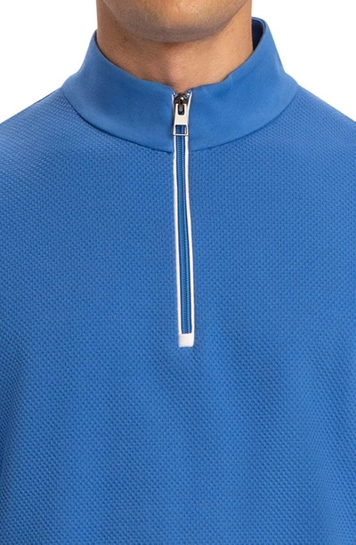 Shop Bugatchi Quarter Zip Cotton Sweatshirt In Classic Blue