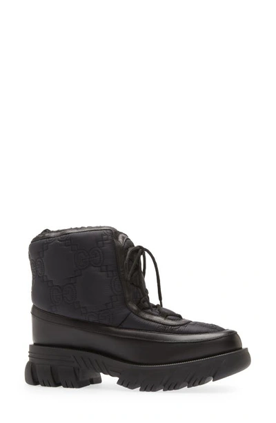 Shop Gucci Romance Gg Rhombus Lace-up Boot In Black