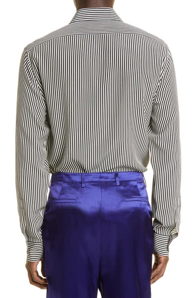 Shop Saint Laurent Stripe Button-up Silk Shirt In 1095 - Noir Craie