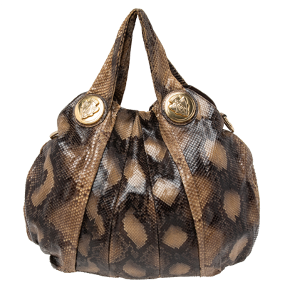Pre-owned Gucci Beige Python Large Hysteria Hobo