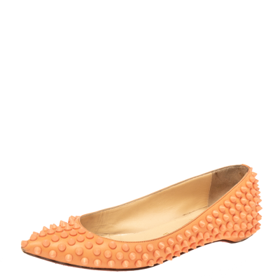 Pre-owned Christian Louboutin Orange Leather Spiked Ballet Flats Size 35.5