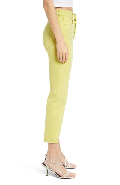 Shop Mother The Tomcat Chew Ripped Crop High Waist Jeans In Citron