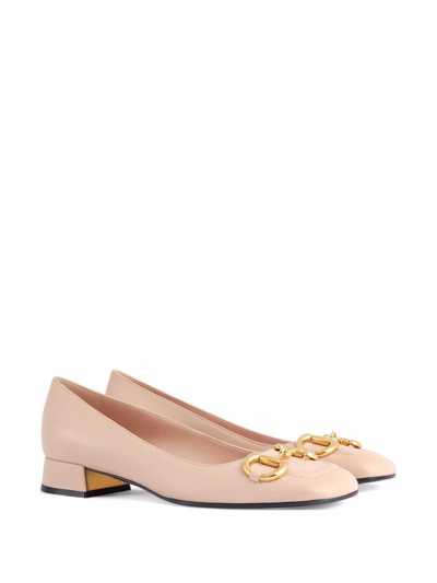 Shop Gucci Morsetto Leather Ballet Flats In Pink