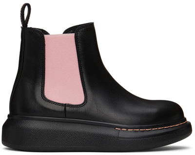 Shop Alexander Mcqueen Kids Black & Pink Hybrid Chelsea Boots In 1035 Black/sugar Pin