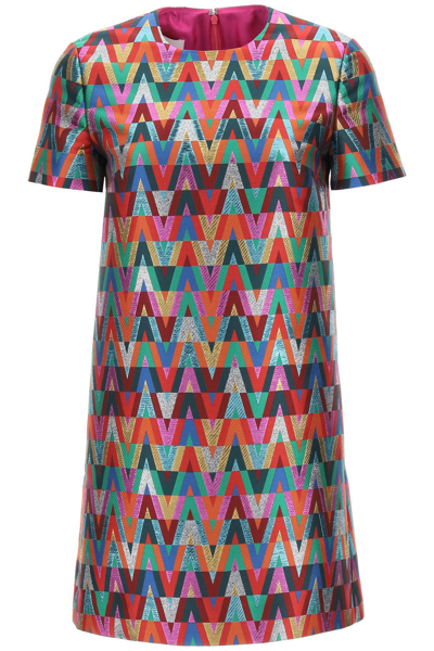 Shop Valentino V Optical  Jacquard Mini Dress In Mixed Colours