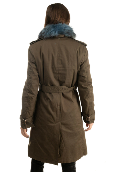 Pre-owned Liu •jo Rrp €290 Liu Jo Trench Coat Size 42 / M Padded Detachable Raccoon Fur Trim Belt In Green