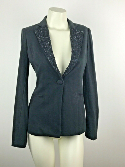 Pre-owned Liu •jo Liu-jo Jeans Black Beaded Notched Lapel Collar Blazer Jacket Size 42-medium